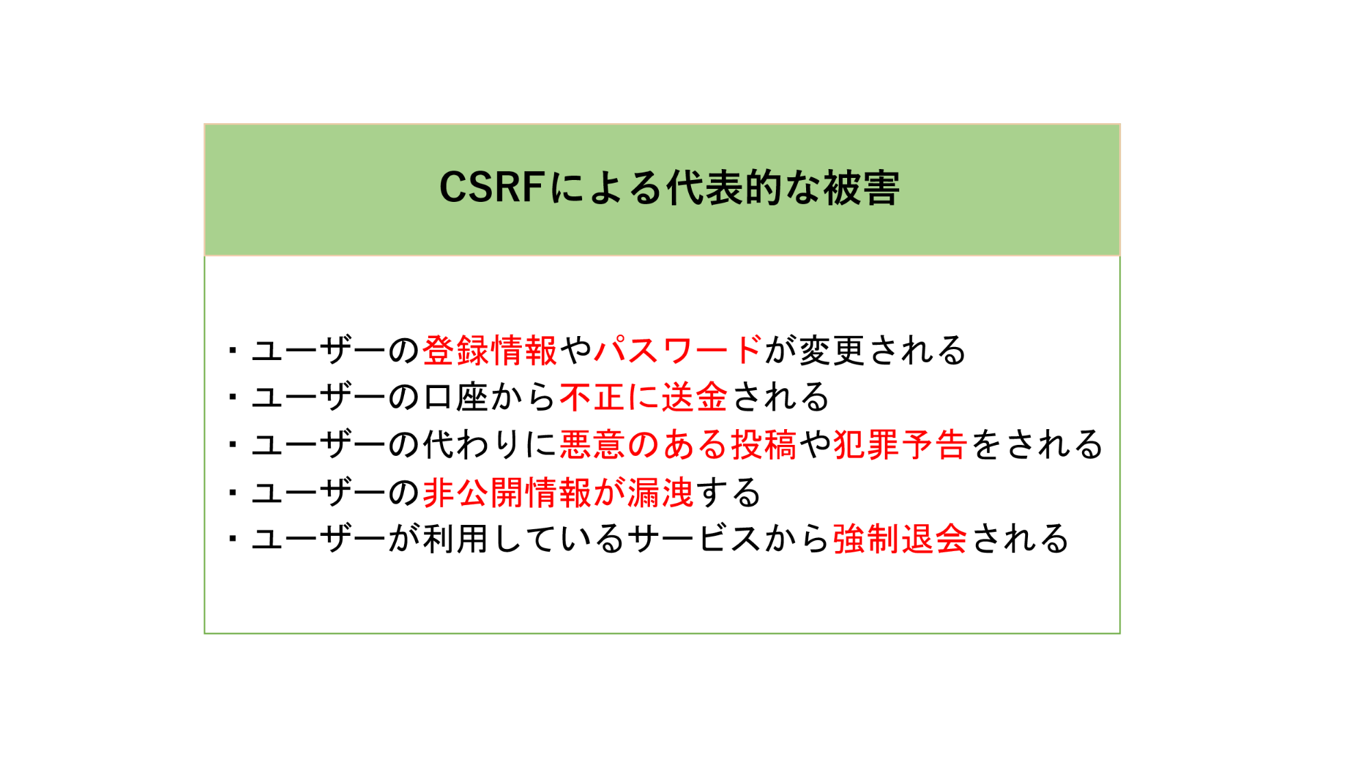 「CSREによる代表的な被害の一覧」