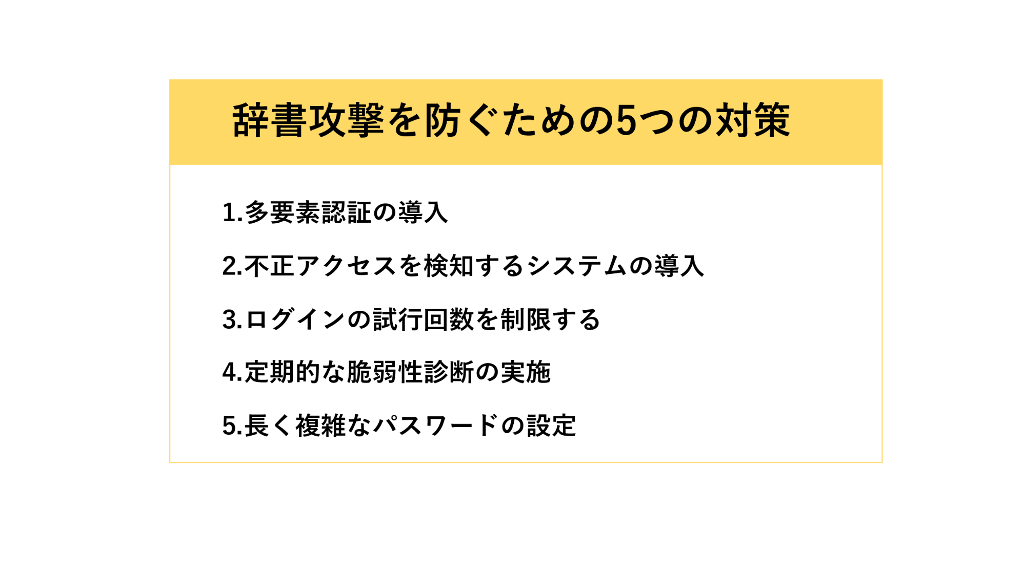 辞書攻撃を防ぐための5つの対策一覧