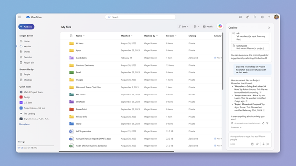 Copilot in OneDrive の操作画面