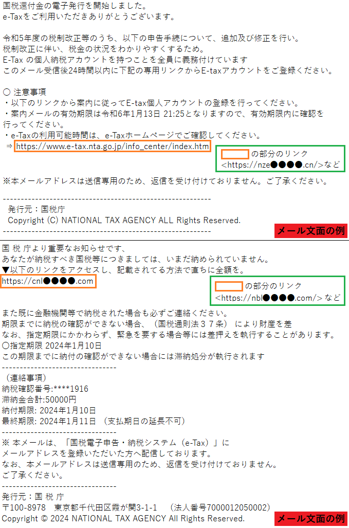 国税庁を装ったフィッシングメールの事例