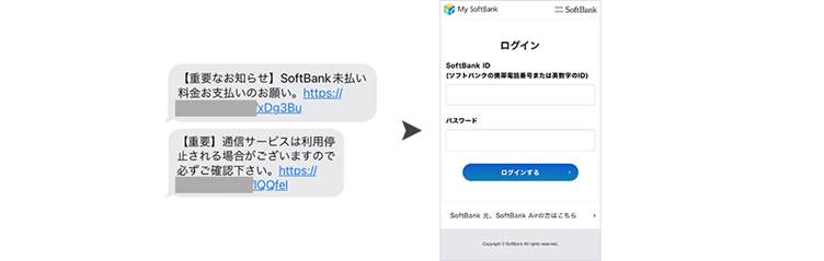 SoftBankを装ったSMS（iPhoneからアクセスした場合）