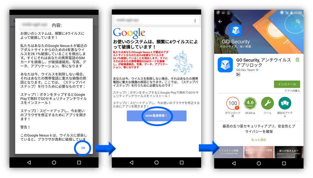 Googleの偽警告画面の例