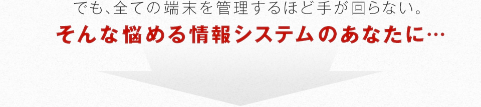 でも、全ての端末を管理するほど手が回らない。そんな悩める情報システムのあなたに…